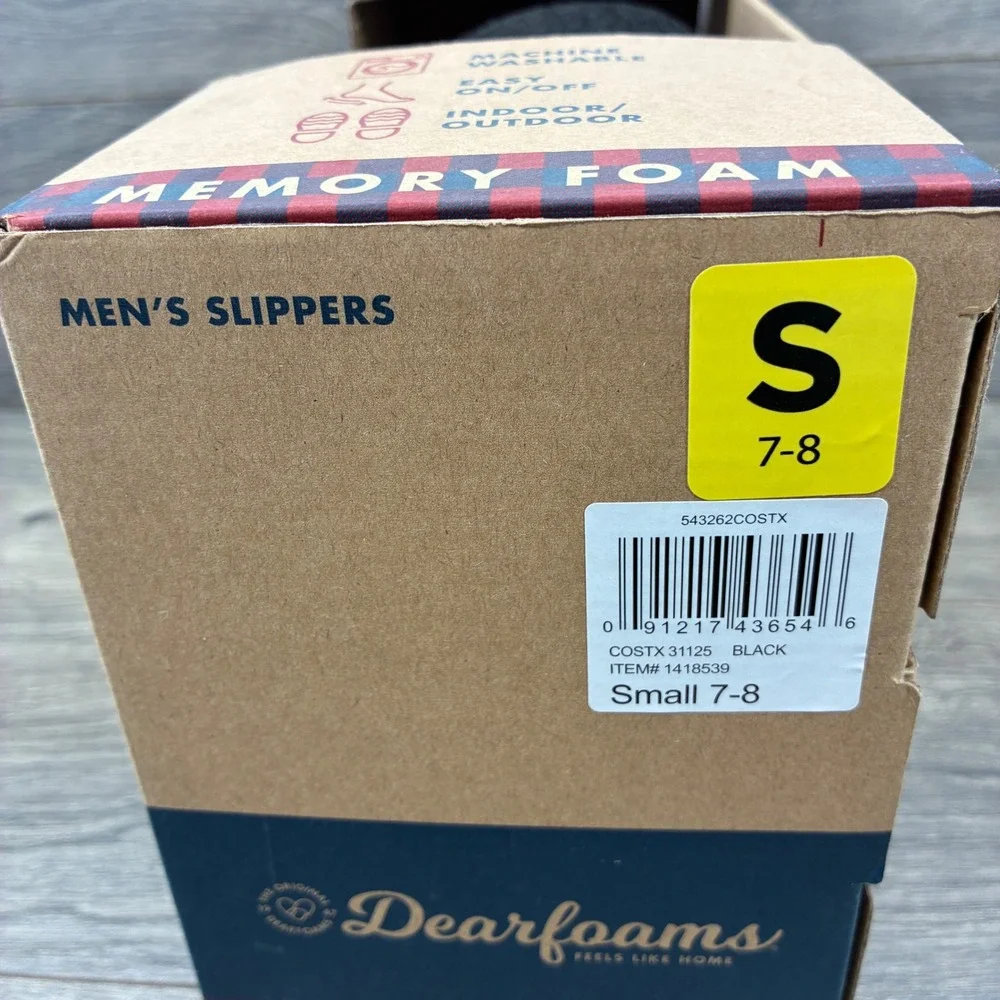 Dearfoams Men's Slippers Wool Blend Memory Foam Black Small (7-8) Indoor Outdoor